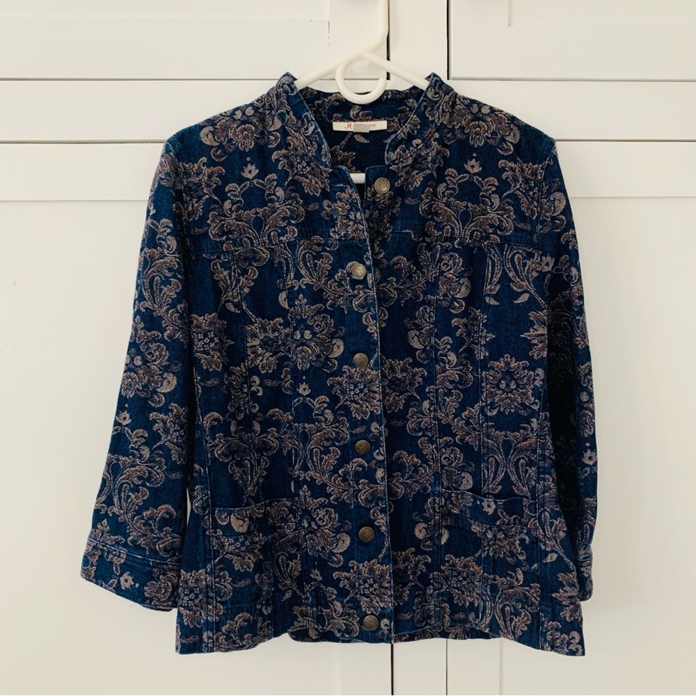 JM Collection Denim Floral Jacket Size 10 Romantic